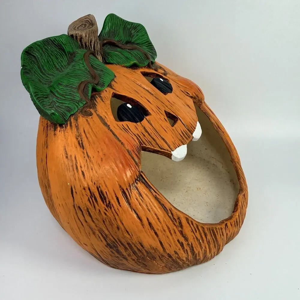 Large Vintage Ceramic Halloween Jack-O-Lantern Pumpkin Ceramic Candy Dish 9.5